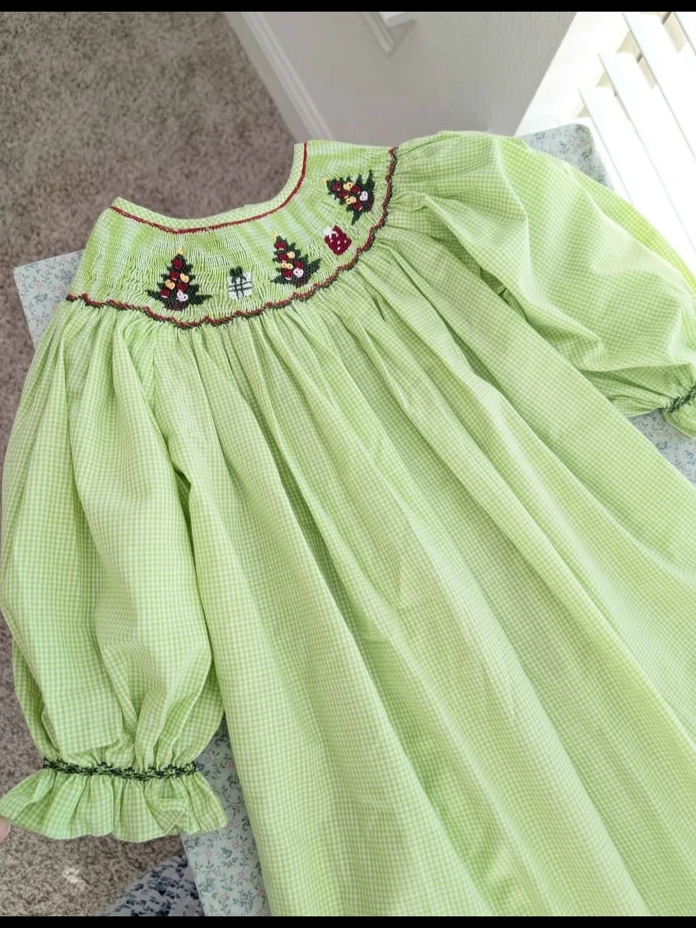 3T Smocked Christmas Tree Long Sleeve Dress